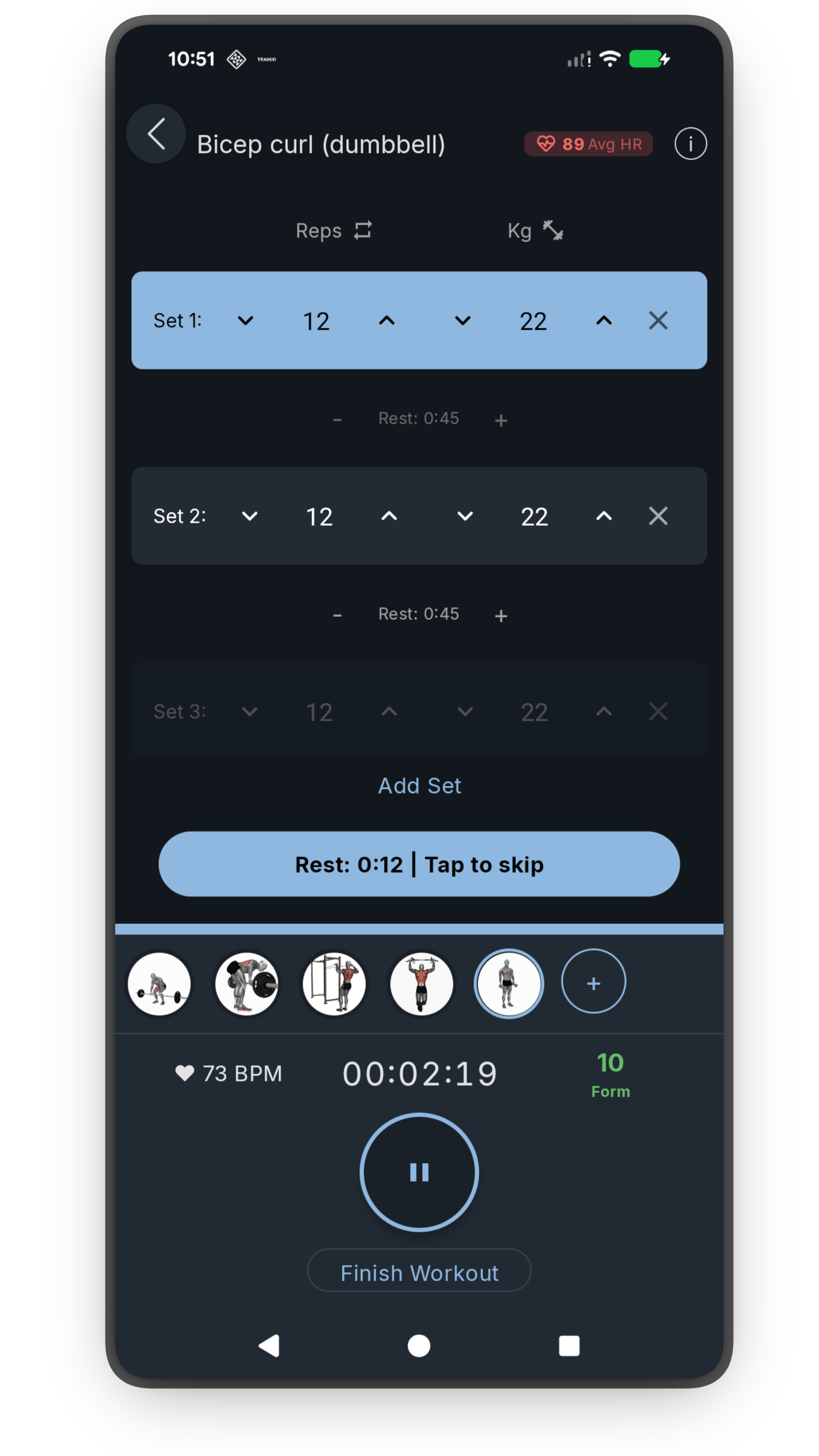 Workout tracking screen